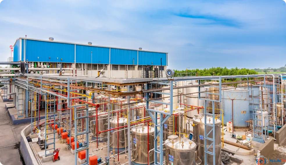 Overview of a pharmaceutical manufacturing plant adhering to strict safety standards